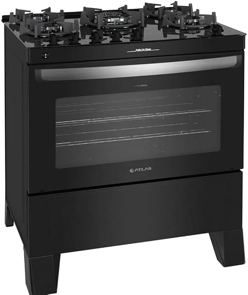Fogão 5 Bocas Atlas Agile Up Preto com Mesa de Vidro
